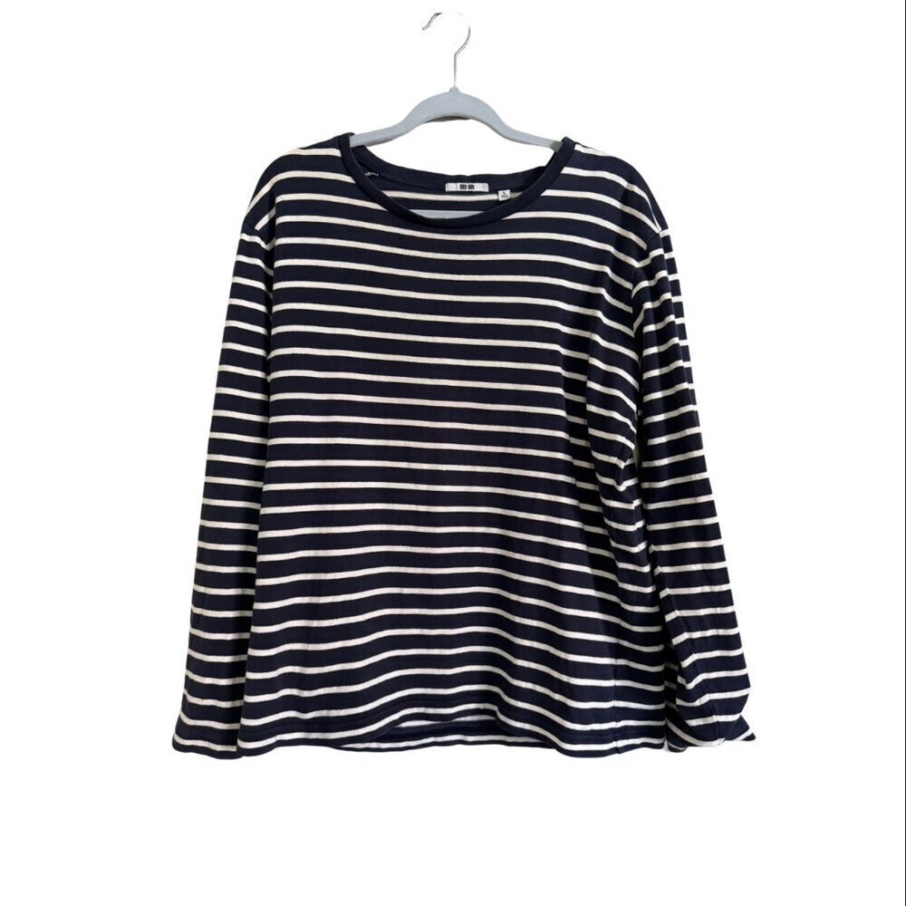 UNI QLO Oversized Stripe Long Sleeve Size XL Navy